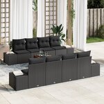 vidaXL Ensemble 9 pièces canapé de jardin avec coussins noir poly rattan acacia