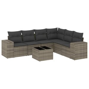vidaXL Salon de jardin avec coussins 7 Pièces gris résine tressée