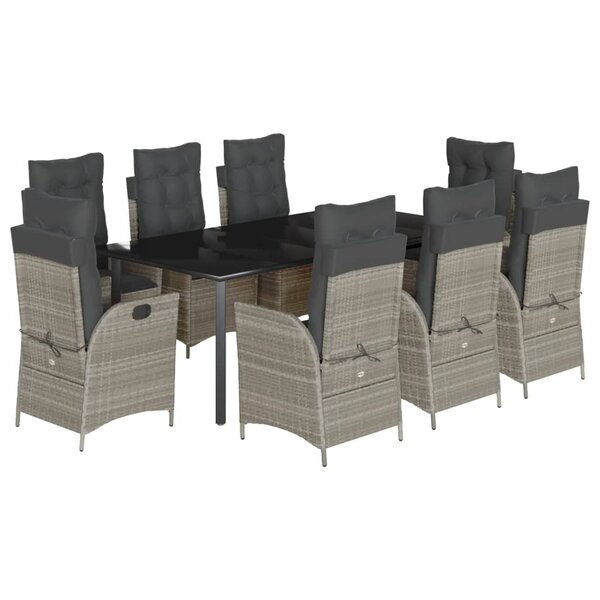 vidaXL Ensemble à manger de jardin et coussins 9 Pièces gris clair rotin