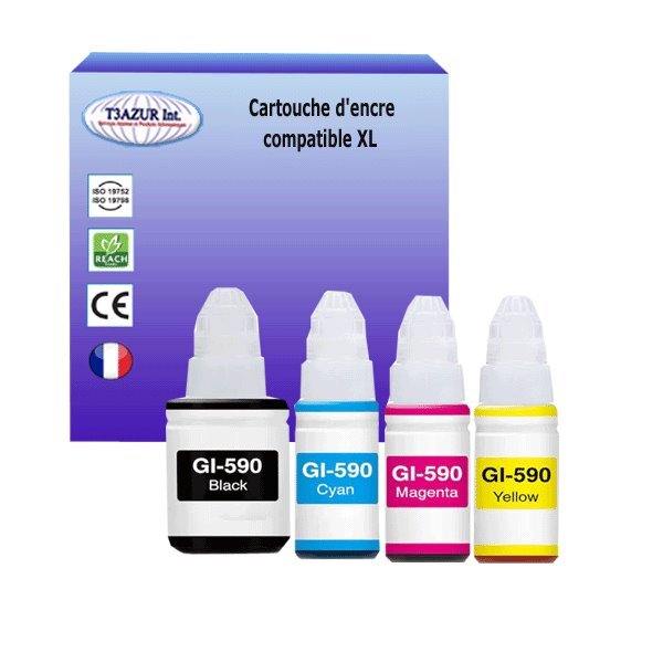 4 Cartouches compatibles avec Canon Pixma G1500, G1501, G1510, G2500, G2501, G2510 remplace Canon GI-590 - T3AZUR