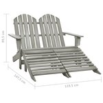 vidaXL Chaise de jardin Adirondack 2 places et repose-pied sapin gris