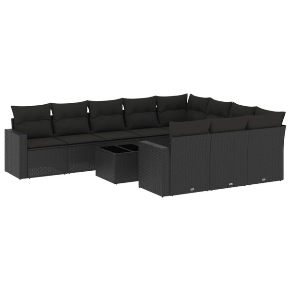 vidaXL Salon de jardin 11 Pièces avec coussins noir résine tressée