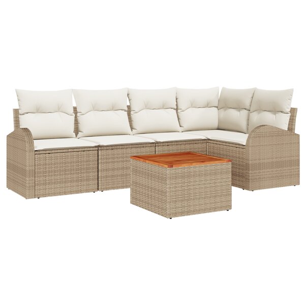 vidaXL Ensemble de canapé de jardin 6 pièces avec coussins Beige Rotin synthétique Acacia