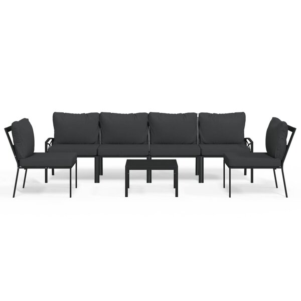 vidaXL Salon de jardin 7 Pièces avec coussins gris bambou acier