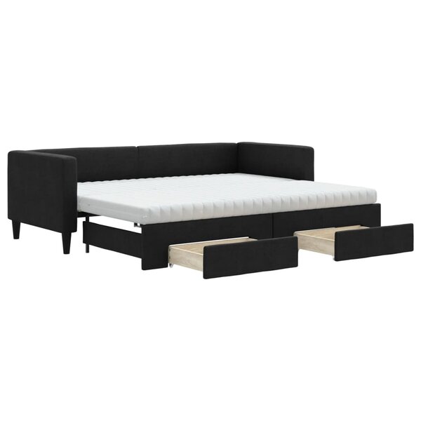 vidaXL Lit de jour avec gigogne et tiroirs noir 80x200 cm tissu