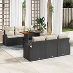 Ensemble de jardin 7 pièces vidaXL avec coussins en poly rotin noir