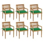 vidaXL Chaises Batavia avec coussins 6 Pièces Bois de teck solide