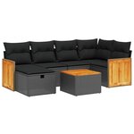 vidaXL Salon de jardin 7 Pièces avec coussins noir résine tressée