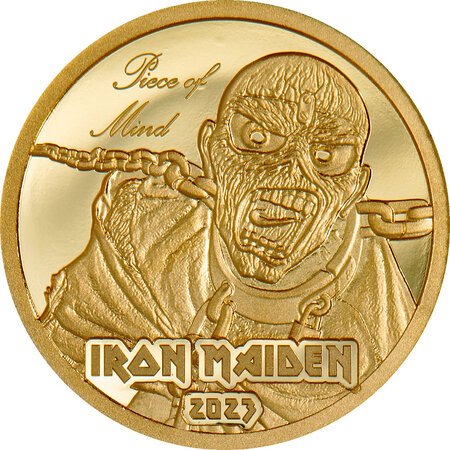 Monnaie en or 5 dollars g 0.5 millésime 2023 iron maiden piece of mind