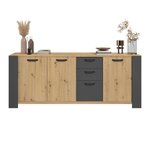 Buffet 3 portes et 3 tiroirs chêne artisan et mélamine gris ombre 220 x 52 x Hauteur 86 5 cm