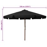 vidaXL Parasol d'extérieur avec mât en bois 330 cm Noir