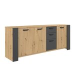 Buffet 3 portes et 3 tiroirs chêne artisan et mélamine gris ombre 220 x 52 x Hauteur 86 5 cm