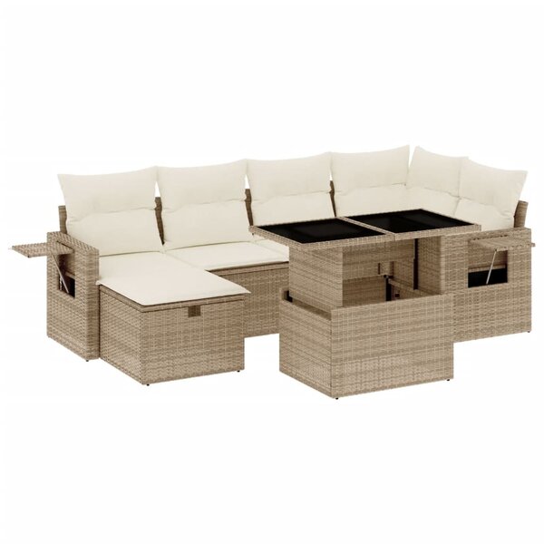 vidaXL Salon de jardin avec coussins 7 Pièces beige résine tressée