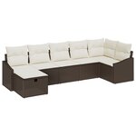 vidaXL Ensemble de canapé de jardin 7 pièces avec coussins Marron Poly Rattan