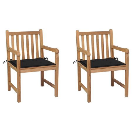 vidaXL Chaises de jardin 2 Pièces avec coussins noir Bois de teck massif