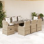 vidaXL Ensemble à manger de jardin et coussins 9 Pièces beige Poly rotin