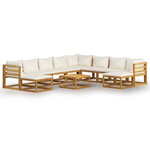 vidaXL Salon de jardin 11 Pièces avec coussin Crème Bois d'acacia solide