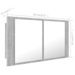vidaXL Armoire de salle de bain à miroir LED Gris béton Acrylique