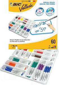 Class pack 60 Feutres tableau blanc effaçable 1741 Pte Medium Couleurs Assorties VELLEDA