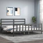 vidaXL Cadre de lit avec tête de lit gris 200x200 cm bois massif