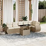 vidaXL Salon de jardin avec coussins 7 Pièces beige résine tressée