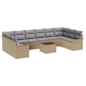 vidaXL Ensemble de canapé de jardin 11 Pièces Beige polyrotin