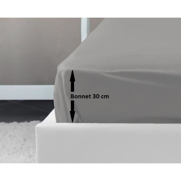 Drap Housse 100  coton 180 x 200 x 30 cm gris clair