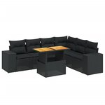 vidaXL Salon de jardin 7 Pièces avec coussins noir résine tressée