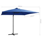 vidaXL Parasol déporté avec LED et mât en acier 250x250 cm Bleu azuré