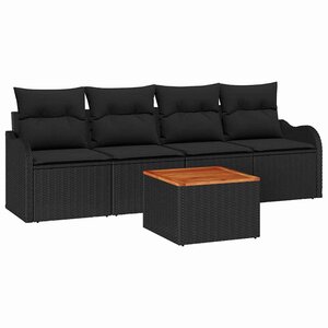 vidaXL Ensemble de canapé de jardin 5 Pièces Noir Poly rotin