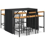 vidaXL Ensemble de bar jardin 7 Pièces noir poly rotin/bois massif acacia