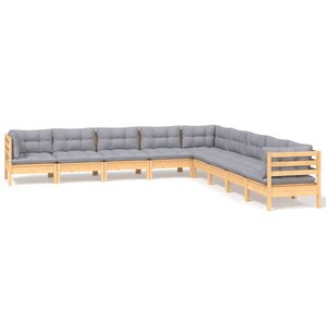 vidaXL Salon de jardin 9 Pièces avec coussins gris bois de pin massif