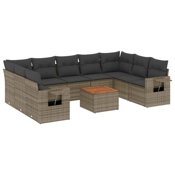 vidaXL Salon de jardin avec coussins 10 Pièces gris résine tressée