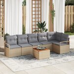 Set de canapé de jardin 7 pièces avec coussins Beige Poly Rotin Acacia