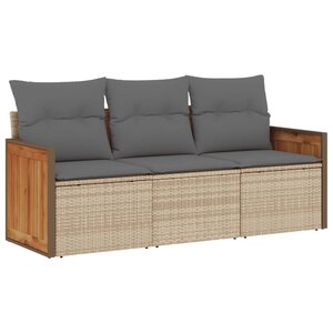 vidaXL Salon de jardin avec coussins 3 Pièces beige résine tressée