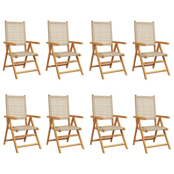 vidaXL Chaises inclinables de jardin lot de 8 beige rotin bois massif