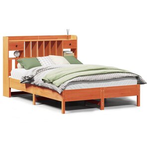 vidaXL Lit bibliothèque sans matelas cire marron 160x200 cm pin massif