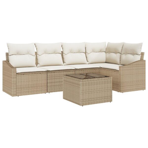 vidaXL Set de canapé de jardin 6 pièces avec coussins en poly rattan marron