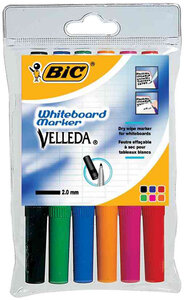 Pochette de 6 Feutres tableau blanc effaçable 1741 Pointe Medium Ogive Assorti fantaisie VELLEDA