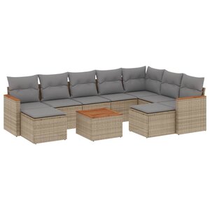 vidaXL Salon de jardin et coussins 10 Pièces mélange beige résine tressée
