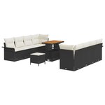 Ensemble de Canapé de Jardin de 11 Pièces avec Coussins en Rattan Poly Noir Acacia