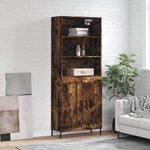 vidaXL Buffet haut Chêne fumé 69 5x34x180 cm Bois d'ingénierie