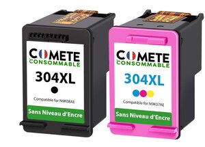 COMETE - 304XL - 2 Cartouches d'encre Compatible avec HP 304 XL sans Niveau d'encre - Marque française