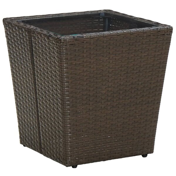 vidaXL Table à thé Marron 41 5x41 5x44 cm Résine tressée verre trempé