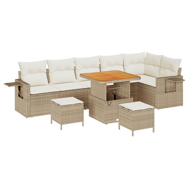 Set de 9 pièces de Sofa de Jardin avec Coussins Beige en Poly Rotin Acacia