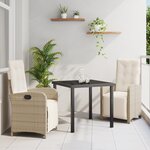 Set de 3 pièces de salle à manger de jardin avec coussins beige en rotin vidaXL