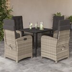 vidaXL Ensemble à manger de jardin et coussins 5 Pièces gris clair rotin