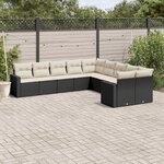vidaXL Salon de jardin 10 Pièces avec coussins noir résine tressée