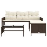 vidaXL Canapé de jardin avec table et coussins en forme de L marron