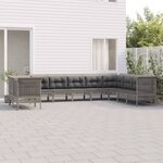 vidaXL Salon de jardin 10 Pièces avec coussins Gris Résine tressée